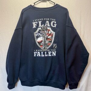 I Stand For The Flag Kneel For The  Fallen Navy Blue Crew Neck Sweatshirt USA